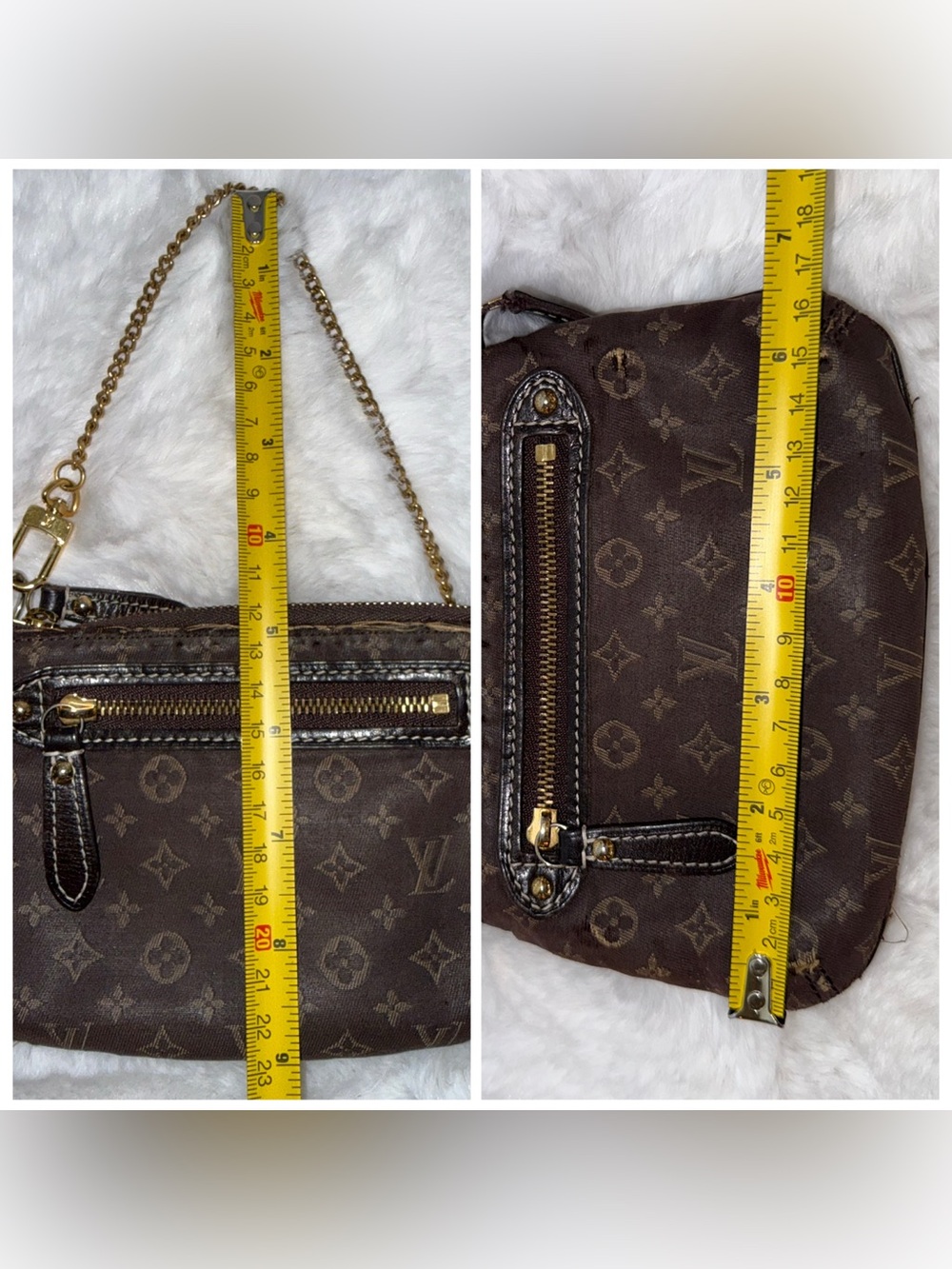 Louis Vuitton Brown Monogram Canvas Mini Lin Pochette with Chain Wristlet - Picture 14 of 15